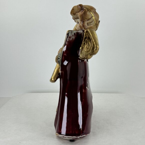 Vintage Ceramic Angel Candle Holder With Star Bow 8.5" Tall Gold & Burgundy Chr - Picture 5 of 10
